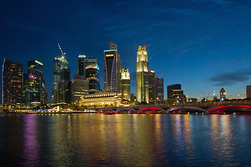 Image showing Singapore River Waterfront Skyline at Blue Hour