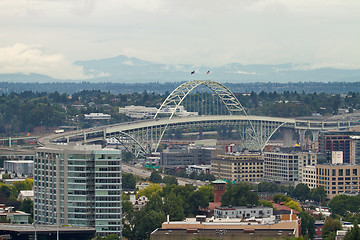 Image showing Fremont Bridge over Industrial Area in Portland