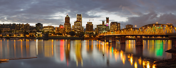 Image showing Portland Downtown Skyline at Sunset