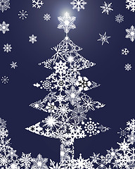 Image showing Christmas Tree with Snowflakes Blue Background