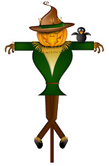 Image showing Scarecrow with Black Crow Bird