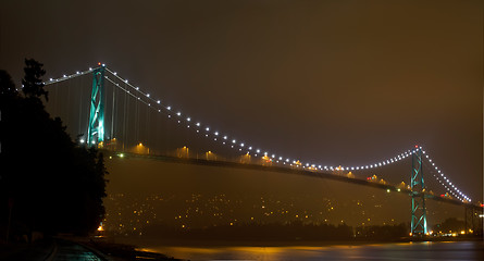 Image showing Vancouver BC Lions Gate Bridge at Night