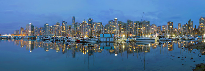 Image showing Vancouver BC Downtown Harbor Skyline at Blue Hour