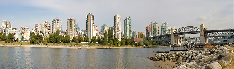 Image showing Vancouver BC Skyline and Burrard Bridge Panorama