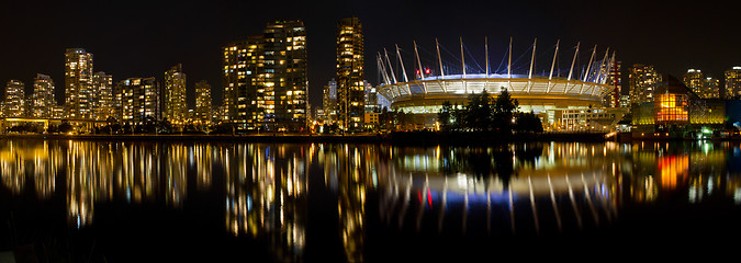 Image showing Vancouver BC Skyline along False Creek at Night