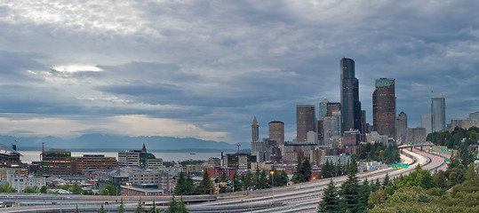 Image showing Seattle Downtown Skyline and Freeway Panorama