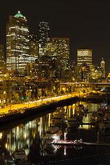 Image showing Seattle Downtown Waterfront Skyline at Night