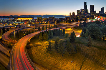 Image showing Seattle Downtown Highway Traffic Light Trails