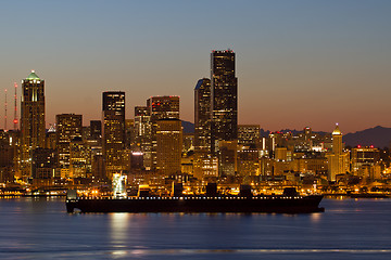 Image showing Container Ship on Puget Sound along Seattle Skyline