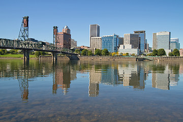 Image showing Portland Downtown Skyline and Hawthorne Bridge