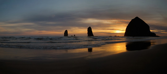 Image showing Sunset Over Haystack Rock on Cannon Beach