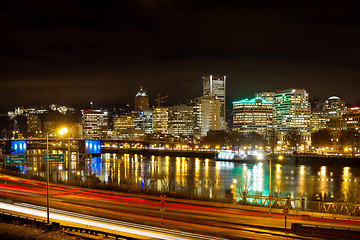 Image showing Portland Oregon Waterfront Skyline at Night