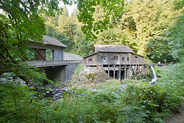 Image showing Covered Bridge and Grist Mill Over Cedar Creek