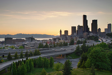 Image showing Seattle Washington Downtown City Sunset