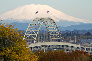 Image showing Fremont Bridge and Mount Saint Helens