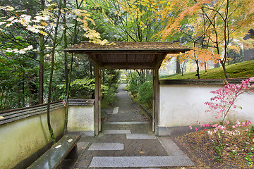 Image showing Gate and Pathway in Japanese Garden