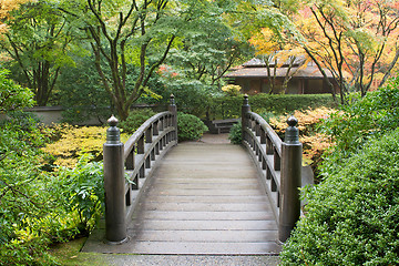 Image showing Wooden Foot Bridge in Japanese Garden