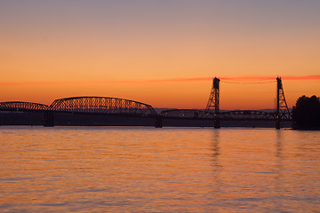 Image showing Sunset over Columbia River Crossing Interstate Bridge