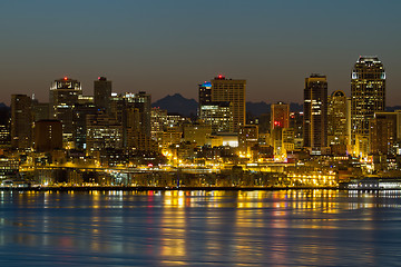 Image showing Seattle Washington Waterfront Skyline at Dawn