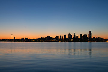 Image showing Seattle Washington Waterfront Skyline at Sunrise Panorama