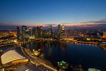 Image showing Singapore Central Business District Skyline at Blue Hour