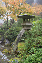 Image showing Stone Lantern in Japanese Garden