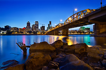 Image showing Portland Oregon Skyline at Blue Hour