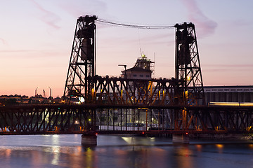 Image showing Steel Bridge at Sunset in Portland Oregon