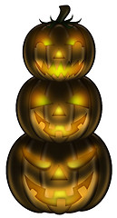 Image showing Halloween Carved Stack of 3 Pumpkins Isolated on White Backgroun