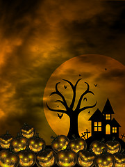 Image showing Halloween Carved Pumpkin Patch Bats Moon Cemetery