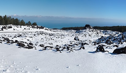 Image showing Lava field covered with snow on Etna volcano, Sicily