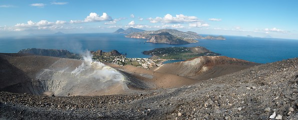 Image showing Arolian islands seen from the Grand crater of Vulcano island near Sicily, Italy