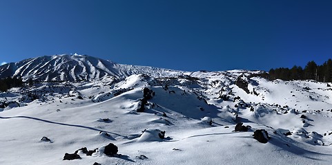 Image showing Lava field covered with snow in winter on Etna volcano, Sicily