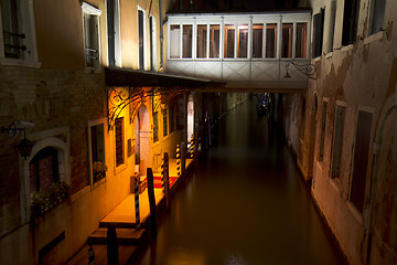 Image showing Canal at night in Venice