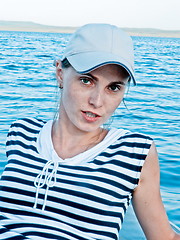 Image showing Girl, portrait against the background of the lake.