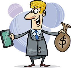 Image showing businessman with tablet and sack of dollars