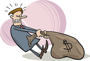 Image showing businessman draging sack of dollars