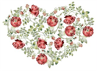 Image showing Decorative heart. Hand drawn valentines day greeting card. Illustration rose.   