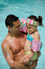 Image showing Man and child in pool