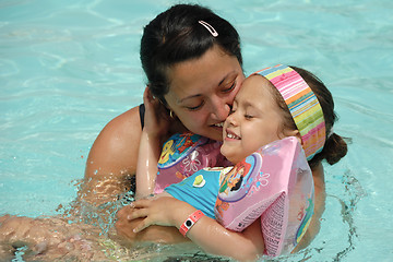 Image showing Happy mother and child in pool