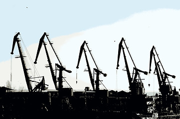 Image showing Commercial port cranes