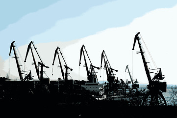 Image showing Commercial port cranes