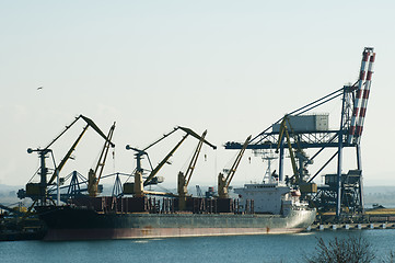 Image showing Commercial port cranes