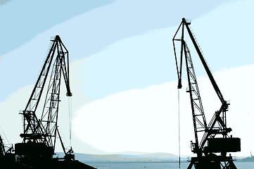 Image showing Commercial port cranes