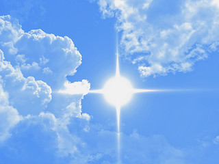 Image showing Blue sky with clouds and sun