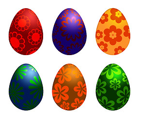 Image showing Six Colorful Easter Day Eggs with Floral Designs