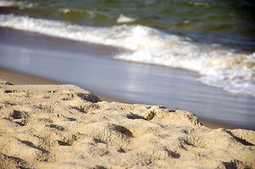 Image showing Sea sand on coast and waves out of focus.