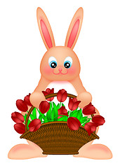 Image showing Happy Easter Bunny Rabbit  with Tulips Basket Illustration