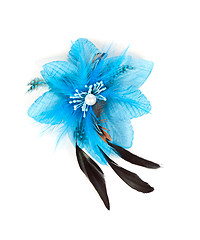 Image showing blue flower fabric with feathers