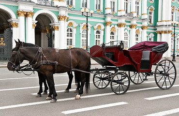 Image showing carriage with horses in the background of the Hermitage